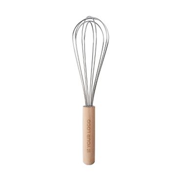 Batidor de mano de acero inoxidable con mango de madera a personalizar