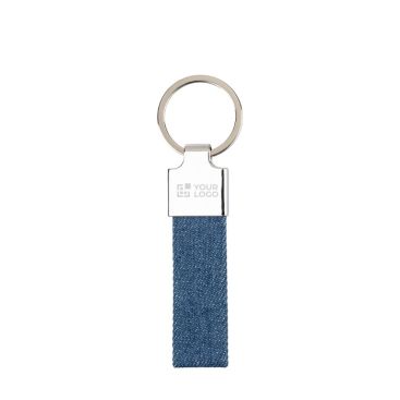 Llavero rectangular de zinc personalizable con de tela vaquera