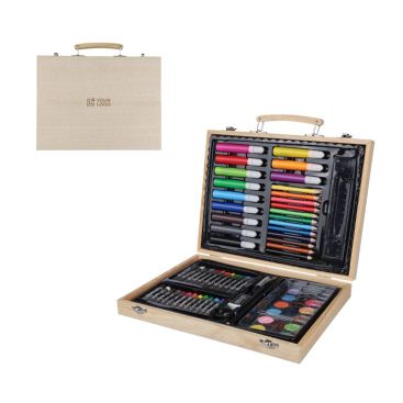 Estuche de madera con asa de transporte con 66 piezas para colorear