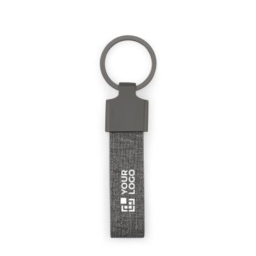 Llavero rectangular de metal y PET reciclado con anilla práctica