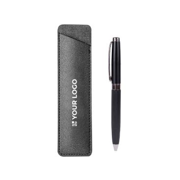 Bolígrafo de metal con elegante estuche de cuero sintético tinta azul