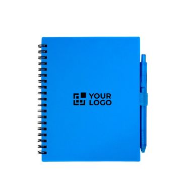 Libreta de plástico reciclado con bolígrafo con soporte tinta azul
