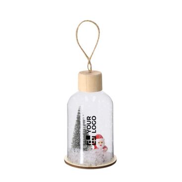 Adorno colgante de Navidad hecho de vidrio con base de madera