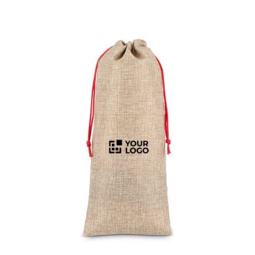 Bolsa de vino con diseño rústico de yute y cordón de cierre rojo
