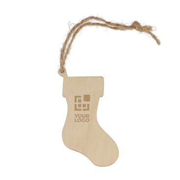 Adorno colgante de Navidad hecho de madera en forma de calcetín