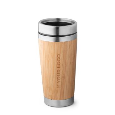 Vaso de viaje bambú y acero inoxidable con tapa deslizante 500ml