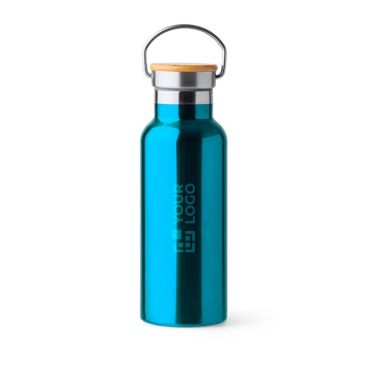 Botella de acero inoxidable con tapa de bambú y asa plegable 500ml