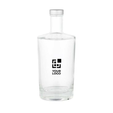 Botella de vidrio cilíndrica con cuello estrecho y tapa plateada 760ml