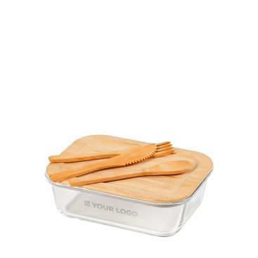 Fiambrera reutilizable de vidrio de borosilicato y bambú 480ml