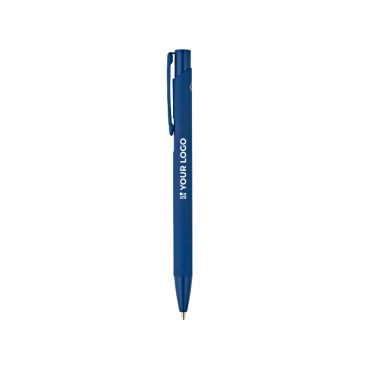 Bolígrafo de aluminio reciclado con acabado engomado y tinta azul