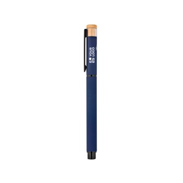 Bolígrafo roller de aluminio reciclado y bambú con tinta azul