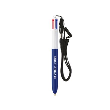 Bolígrafo de plástico con lanyard para colgar y tinta de 4 colores BIC®