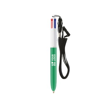Bolígrafo de plástico con lanyard para colgar y tinta de 4 colores BIC®