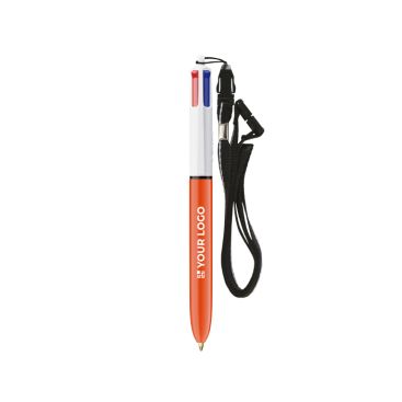 Bolígrafo de plástico con lanyard y escritura fina de 4 colores BIC®