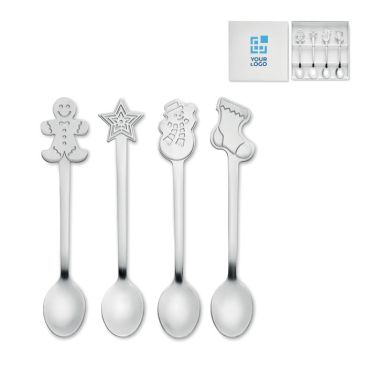 Juego de 4 cucharas de té versión navideña con caja de regalo vista principal - Agotado