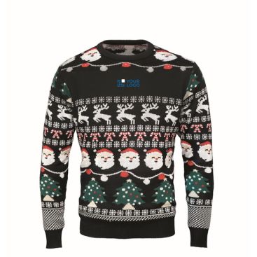 Jersey de estampado navideño con 10 luces LED talla S/M color negro vista de impresión - Agotado