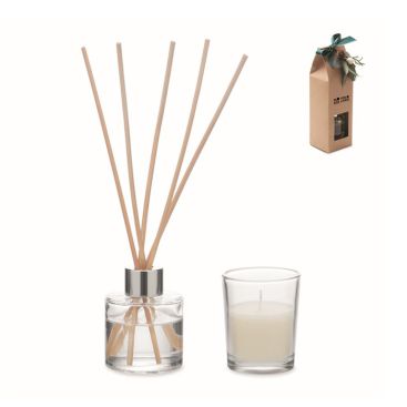 Set aromático con difusor en vidrio y vela de aroma de vainilla
