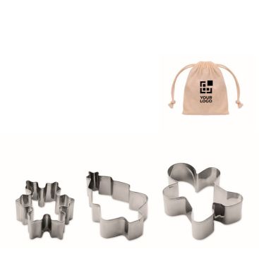 Set de 3 moldes de acero inox. para galletas con formas navideñas