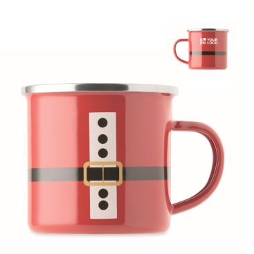 Taza metálica con capa de esmalte de Papá Noel y caja de regalo 300ml