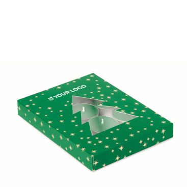 Set de 12 velas de té con aroma a canela en caja navideña