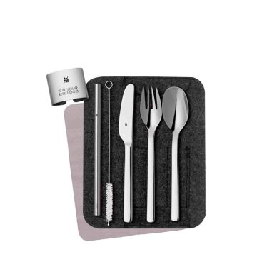 Estuche con juego de cubiertos de acero inoxidable y pajita WMF