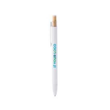 Bolígrafo de aluminio reciclado mate con pulsador bambú tinta azul
