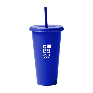 Vaso reutilizable de plástico reciclado con tapa y pajita 710ml