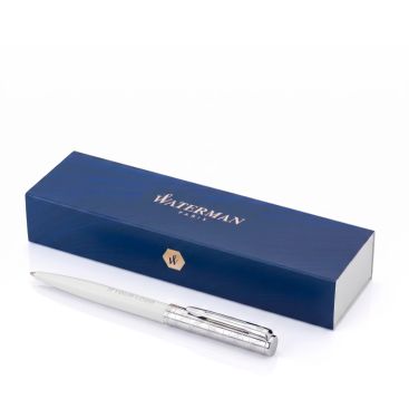 Bolígrafo de lujo de acero inoxidable con tinta azul Waterman para clientes vip de color blanco