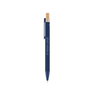 Bolígrafo de aluminio reciclado con pulsador bambú tinta azul