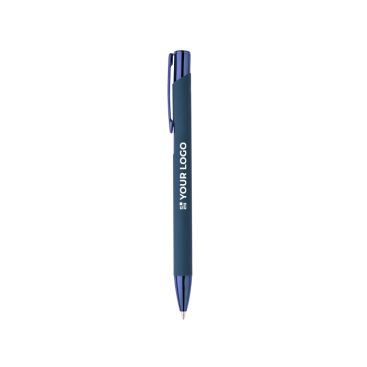 Bolígrafo pulsador de aluminio reciclado y goma de tinta azul
