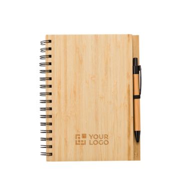 Libreta de bambú con bolígrafo tinta azul tamaño A5 y hojas a rayas