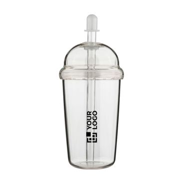 Vaso de RPET con tapa de rosca y pajita con tapón de silicona 500ml