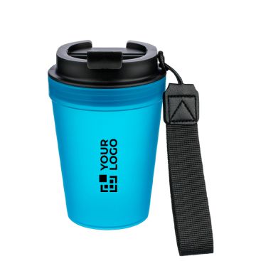 Vaso de plástico transparente con tapa de rosca y cordón de muñeca 350ml