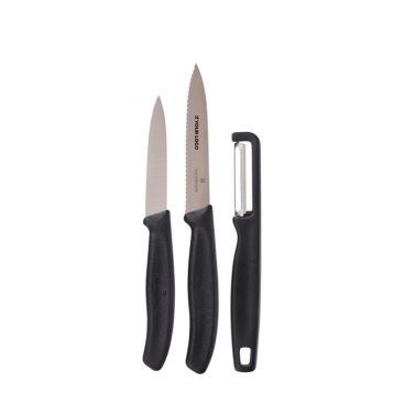 Set de cocina de acero inoxidable con 2 cuchillos y pelador Victorinox