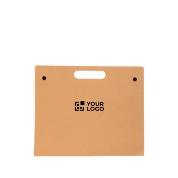 Carpeta de cartón con material de escritura y asa de transporte