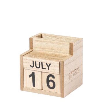 Lapicero con calendario en madera MDF con tipografía de fácil lectura