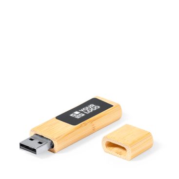USB de bambú con cierre imantado y zona de marcaje iluminada