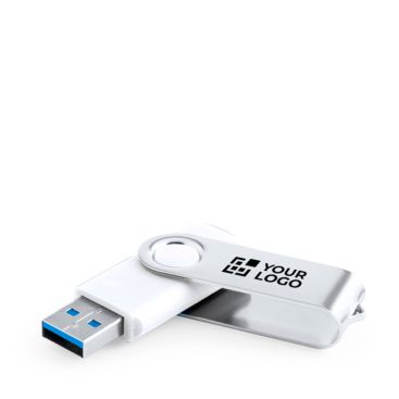 USB con clip metálico en formato giratorio y cuerpo en blanco