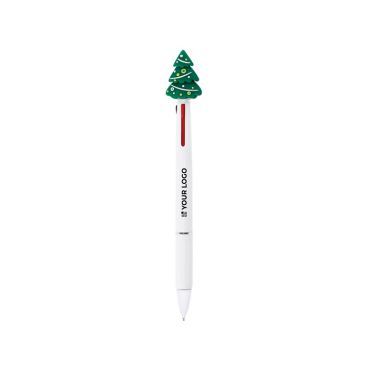 Bolígrafo de 3 colores con detalle navideño de goma en parte superior
