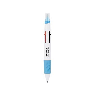 Bolígrafo de 4 colores con subrayador integrado con capucha
