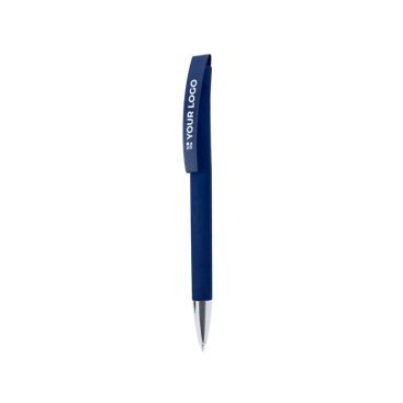 Bolígrafo pulsador con cuerpo y clip de goma tinta azul
