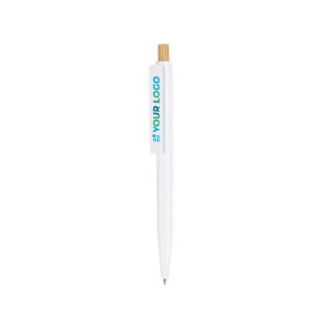 Bolígrafo de plástico y pulsador de bambú con tinta azul
