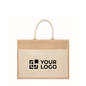 Bolsa de yute con bolsillo frontal y asas de cuerdas 280 g/m²