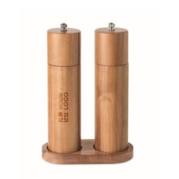 Set de madera de acacia de molinillos de sal y pimienta con base