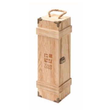 Caja de madera reforzada con asa de cordón para botella de vino