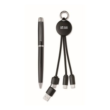 Set de regalo con bolígrafo de metal y llavero con cable de carga 2 en 1