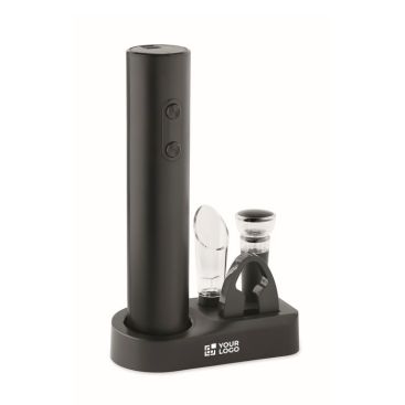 Set de vino de plástico con abridor eléctrico y accesorios en base