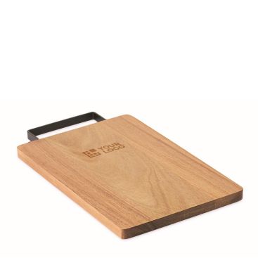 Tabla de cortar de madera de acacia con cómoda asa de acero inoxidable