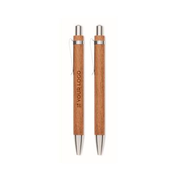 Set de escritura de madera con bolígrafo de tinta azul y portaminas