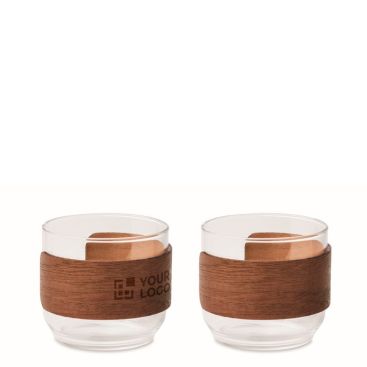 Set de 2 tazas de café en vidrio con banda de madera de nogal 120ml